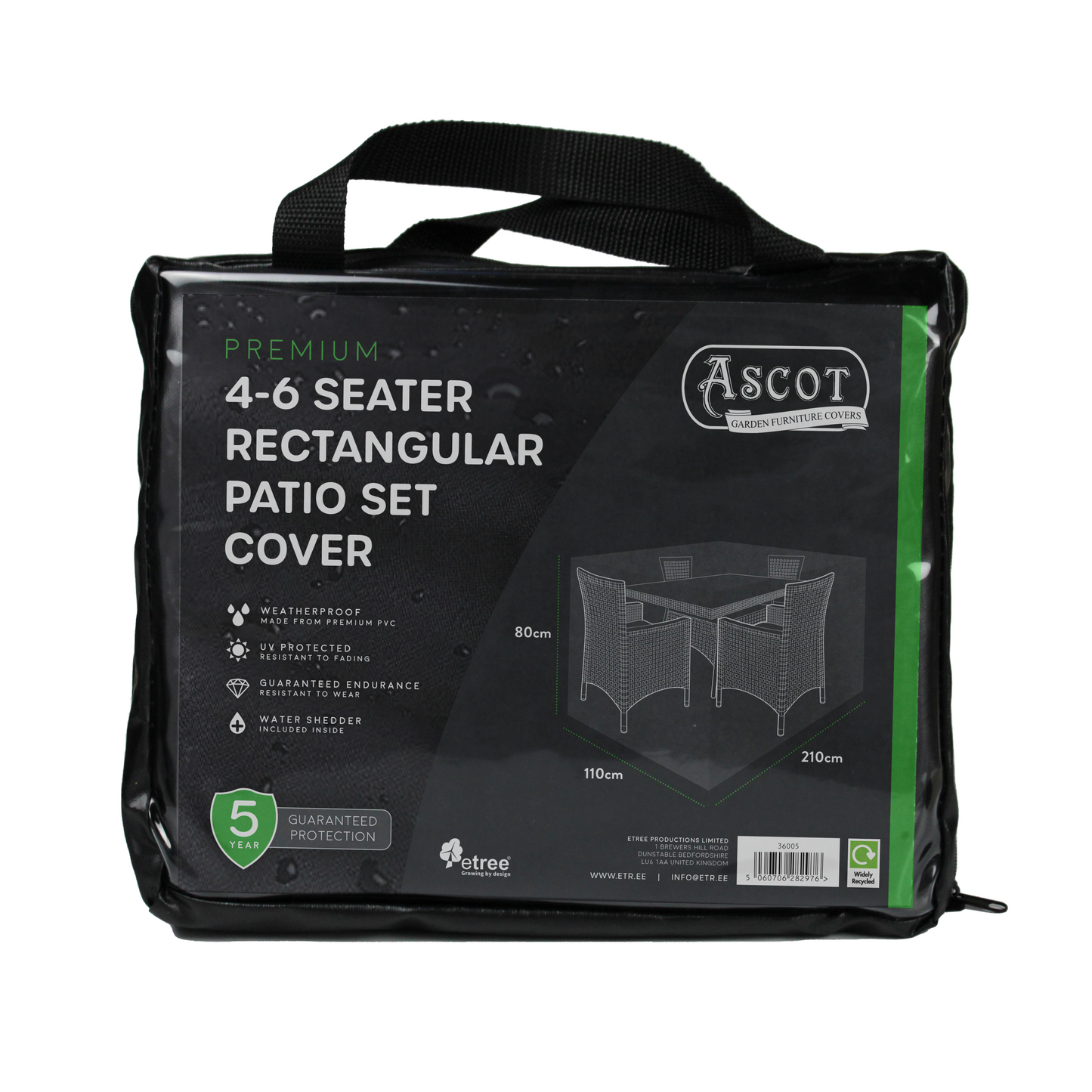 Premium Medium(4-6 seater) Rectangular Patio Set Cover - 210 X 110 X 80 (H) cm