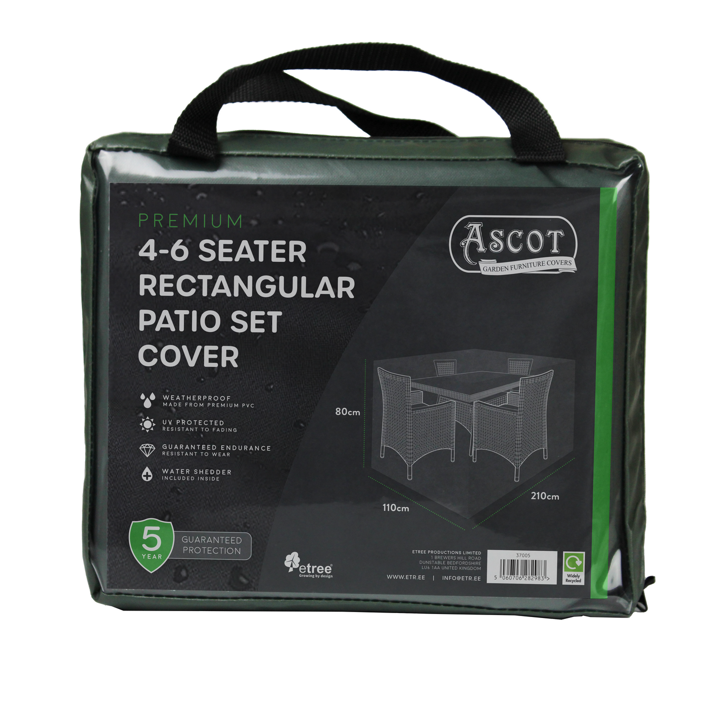 Premium Medium(4-6 seater) Rectangular Patio Set Cover - 210 X 110 X 80 (H) cm