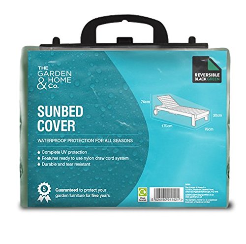 The Garden & Home Co Sunbed Cover, Reversible Green/Black, [36050] Sun Lounger Cover
