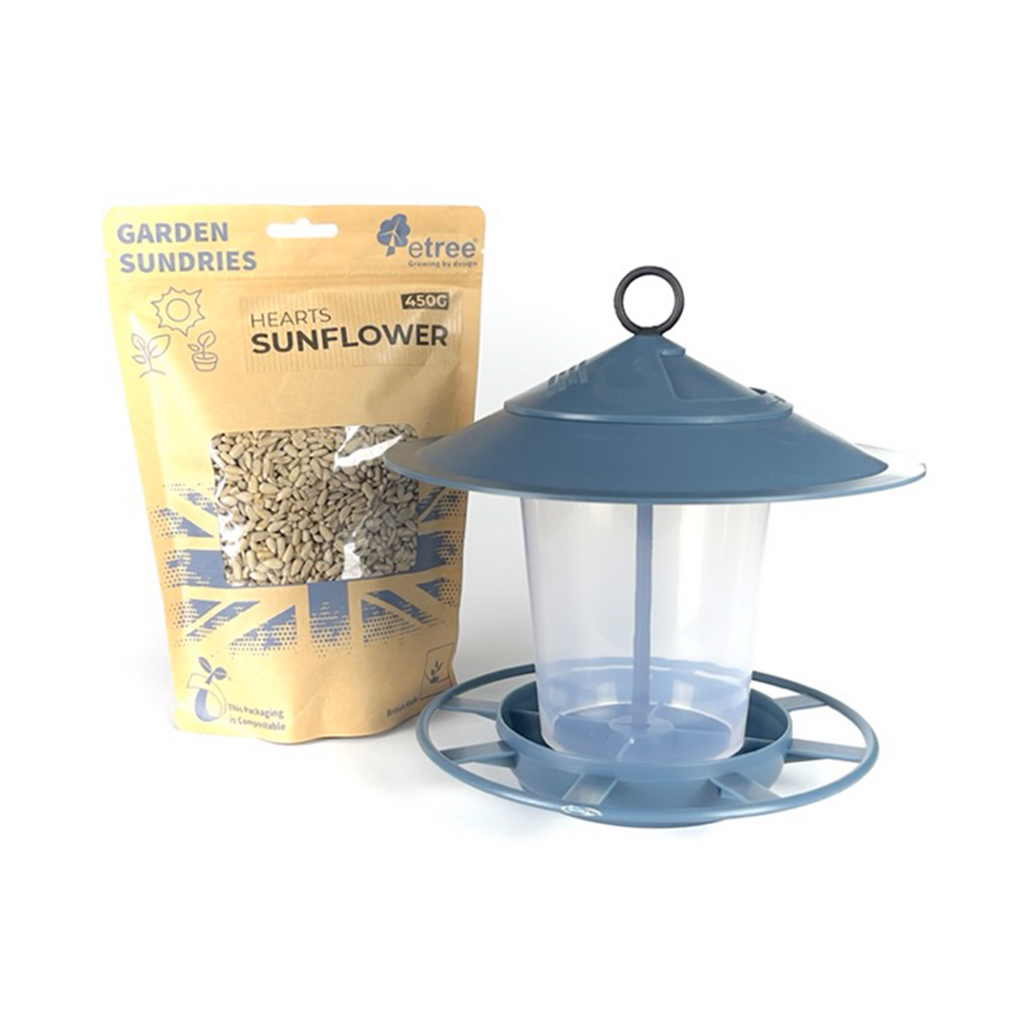 Pre Filled Hanging Lantern Bird Feeder Gift Set & Sunflower Hearts Wild Bird Seed (450g)