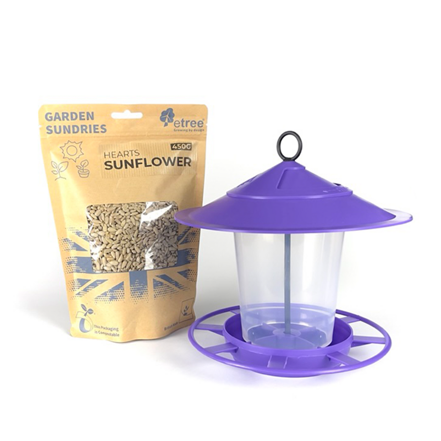 Pre Filled Hanging Lantern Bird Feeder Gift Set & Sunflower Hearts Wild Bird Seed (450g)