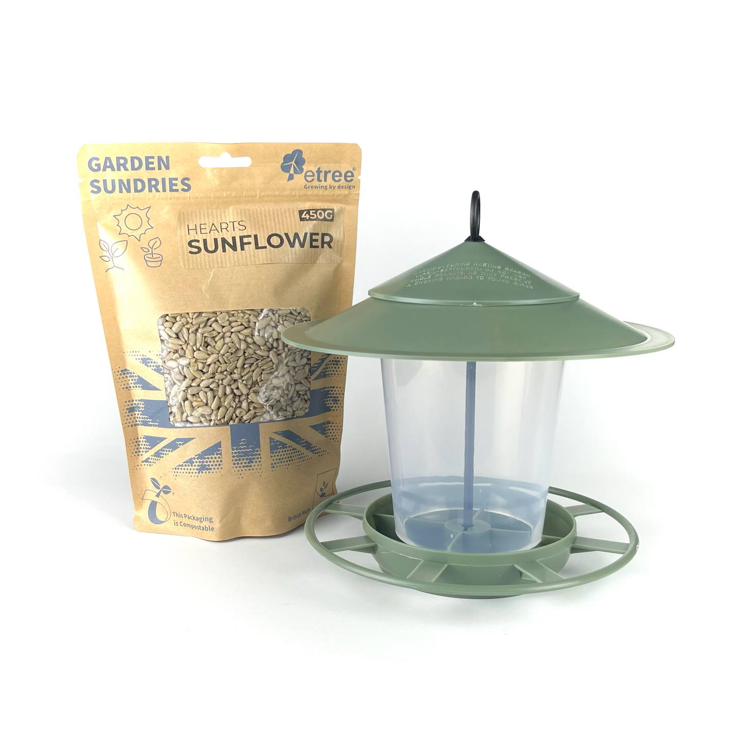 Pre Filled Hanging Lantern Bird Feeder Gift Set & Sunflower Hearts Wild Bird Seed (450g)