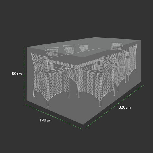 Premium Extra Large(8-10 seater) Rectangular Patio Set Cover - 320 X 190 X 80 (H) cm