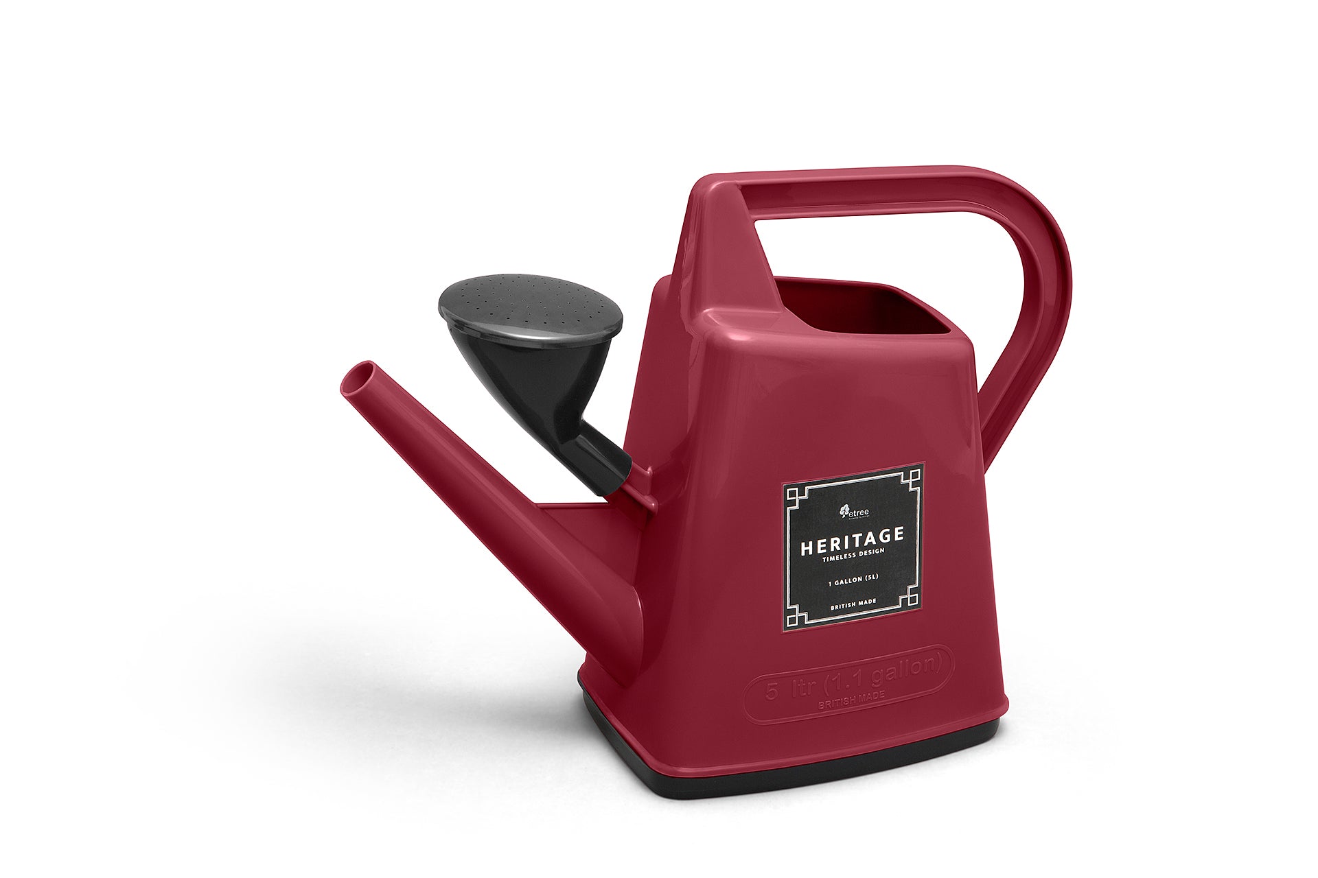 5 litre or 2 gallon red watering can with black detail for indoor or outdoor