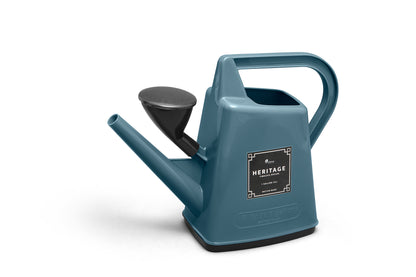etree heritage watering can in teal blue 5 litre or 1 gallon with black detail and rose end attachment