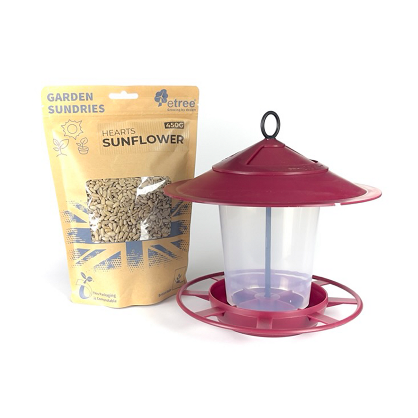 Pre Filled Hanging Lantern Bird Feeder Gift Set & Sunflower Hearts Wild Bird Seed (450g)