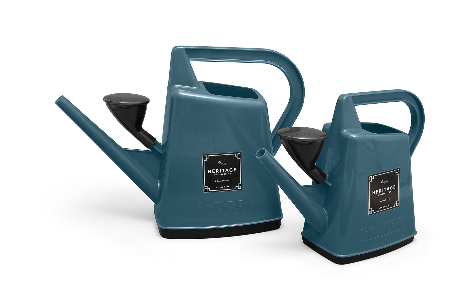 plastic 10 litre and 5 litre watering can gift set in midnight teal blue with rose 